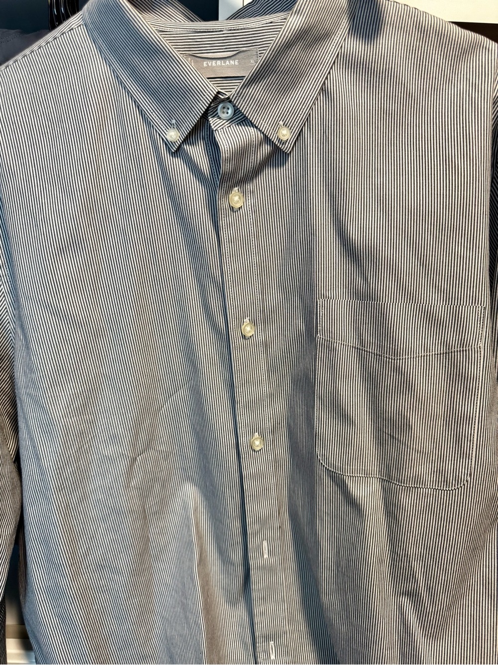 Everlane Men’s Black and White Pinstripe Button-Down Shirt